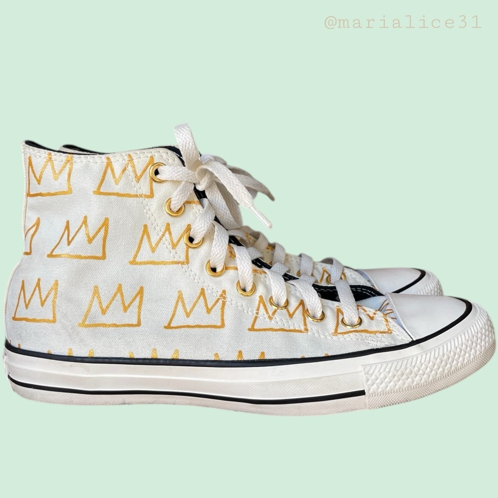 ~Converse x Jean Michel Basquiat Unisex High-Top Sneakers White & Gold. EUC - Picture 11 of 15